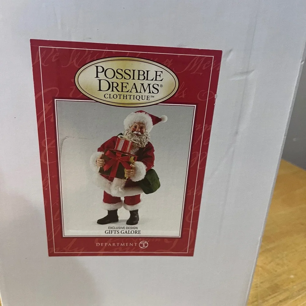 Vtg Possible Dreams Clothtique Santa Gifts Galore Dept 56 Figurine Red Gold Box